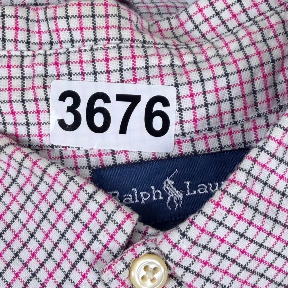 Ralph Lauren Button Down Boys XL 18-20 Pink Plaid Cotton Signature‎ Pony Shirt